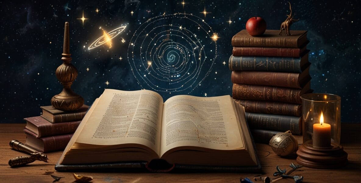 Leonardo Lightning XL A celestial map featuring books a glowin 0