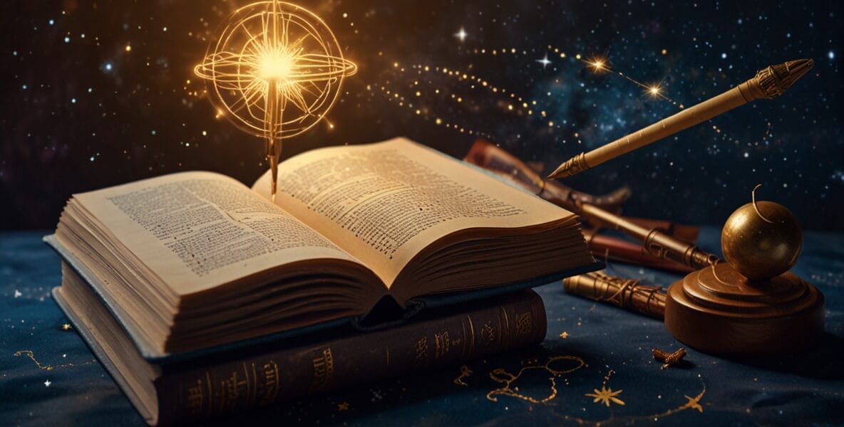Zihninizi Besleyin: 3. Evdeki Gezegenlerle Entelektüel Potansiyelinizi Keşfedin 1 Leonardo Lightning XL A celestial map featuring books a glowin 1
