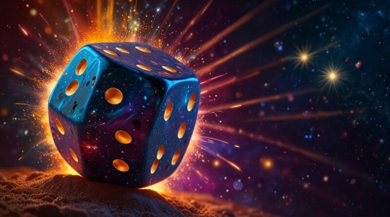 Leonardo Lightning XL A glowing dice rolling on a vibrant cosm 3