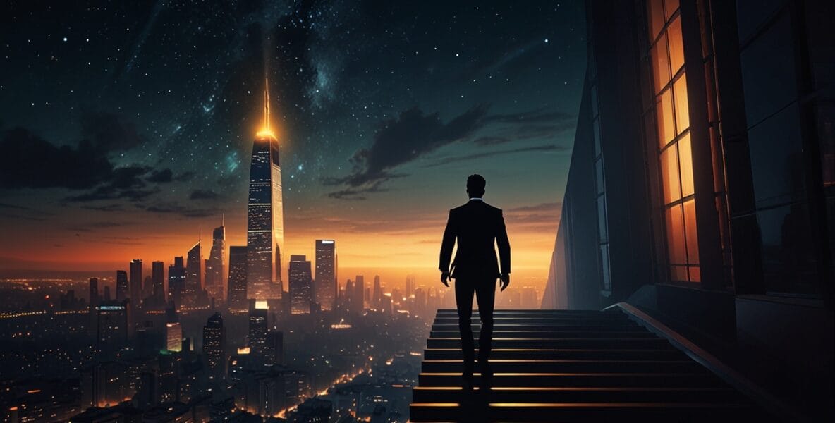 Leonardo Lightning XL A glowing skyscraper with a silhouette c 2