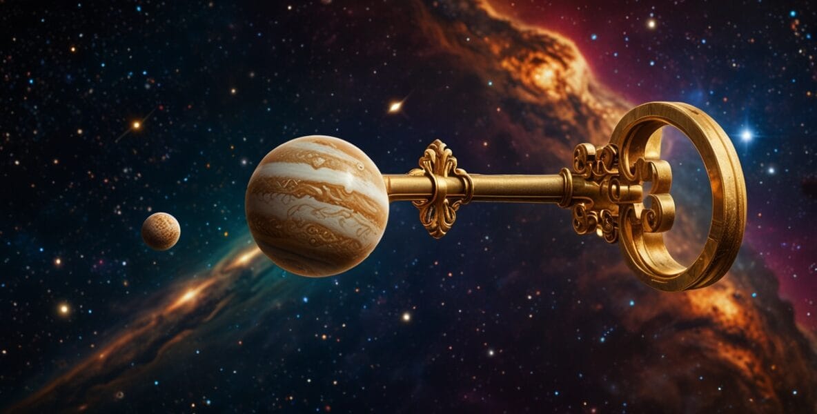 Jüpiter ve Bilgelik: Hayat Dersleriniz ve Ruhsal Gelişiminiz 1 Leonardo Lightning XL A golden key floating in a cosmic space 1