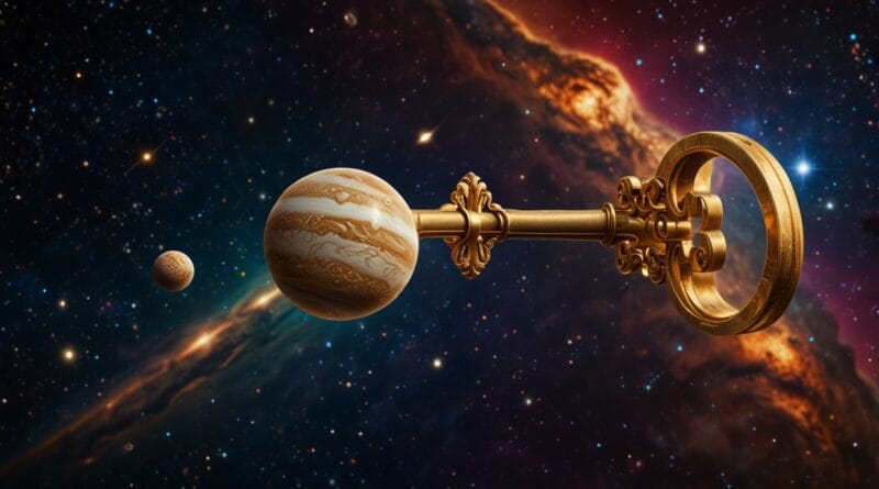 Leonardo Lightning XL A golden key floating in a cosmic space 1