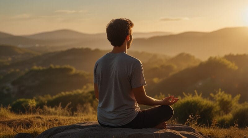 Leonardo Lightning XL A person meditating at sunrise with warm 1