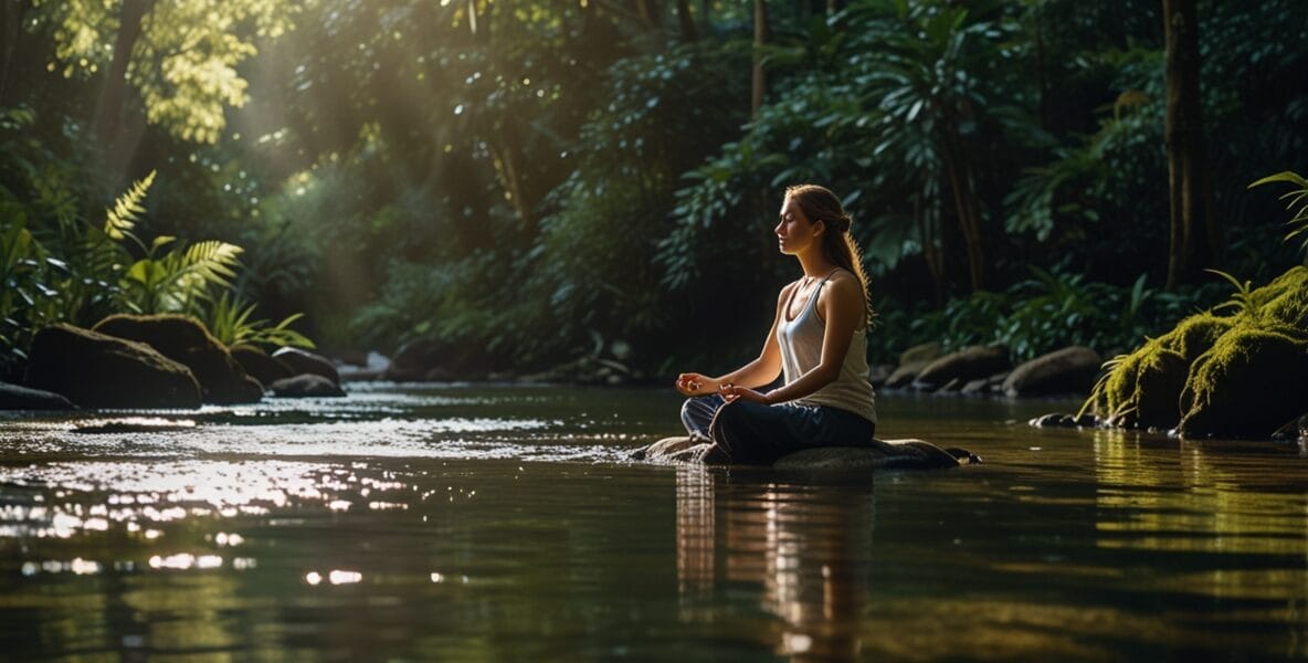 Leonardo Lightning XL A person meditating in a lush forest sur 0
