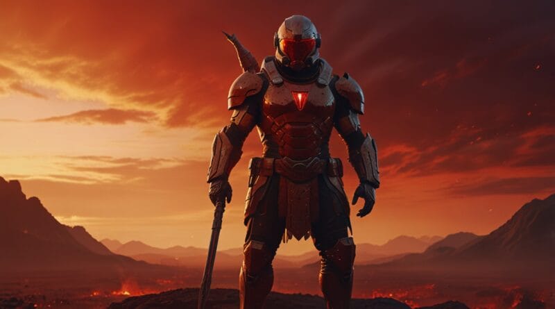 Leonardo Lightning XL A powerful warrior standing under a red 1