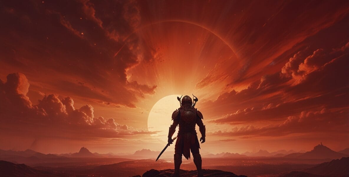 Mars Burcunuz: İçinizdeki Savaşçıyı Uyandırın 1 Leonardo Lightning XL A powerful warrior standing under a red 3