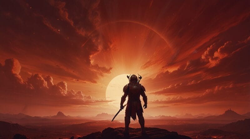 Leonardo Lightning XL A powerful warrior standing under a red 3