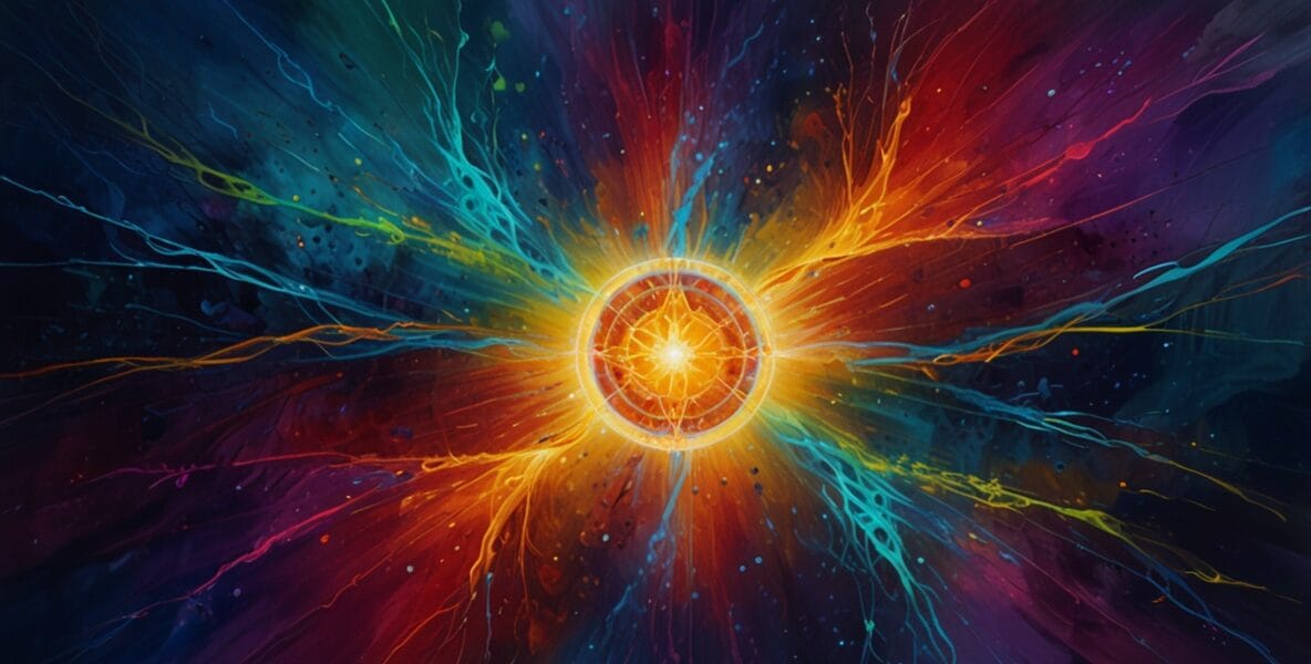 Leonardo Lightning XL A vibrant abstract painting with glowing 0