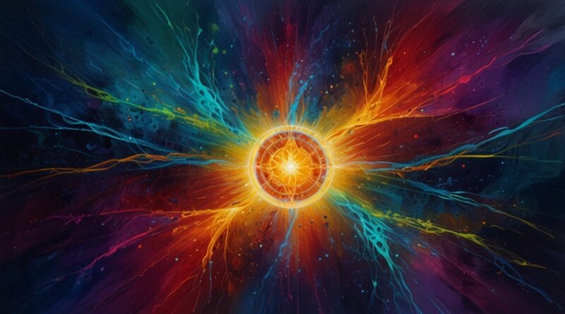 Leonardo Lightning XL A vibrant abstract painting with glowing 0