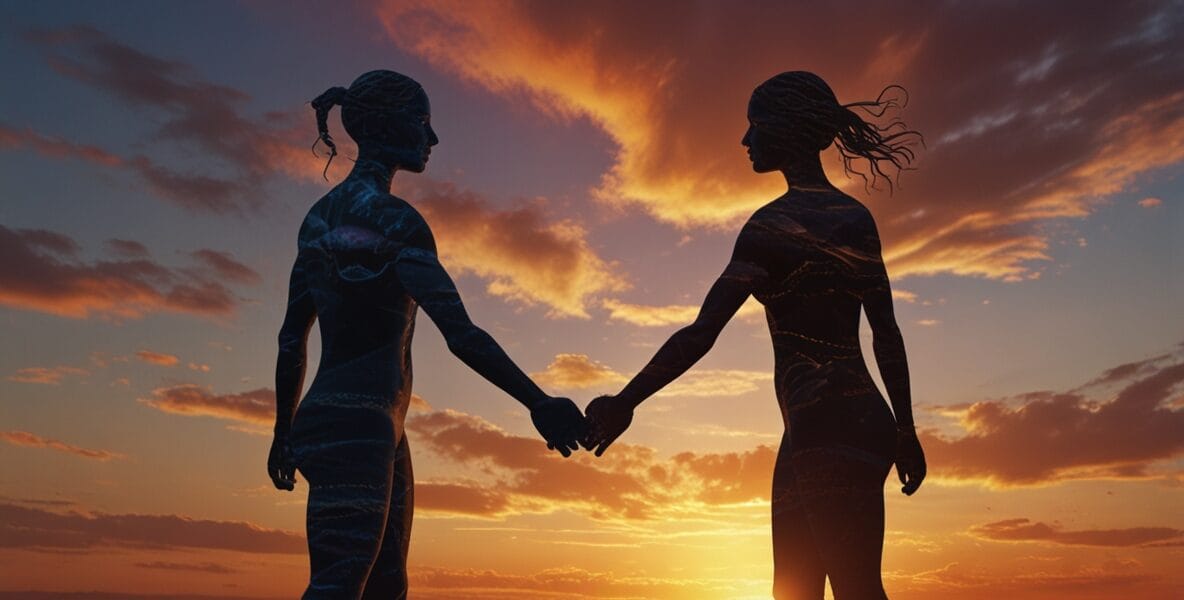 Leonardo Lightning XL Two intertwined glowing figures holding 3