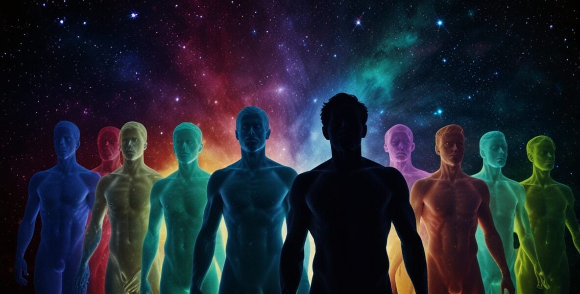 A collection of glowing human silhouette 0