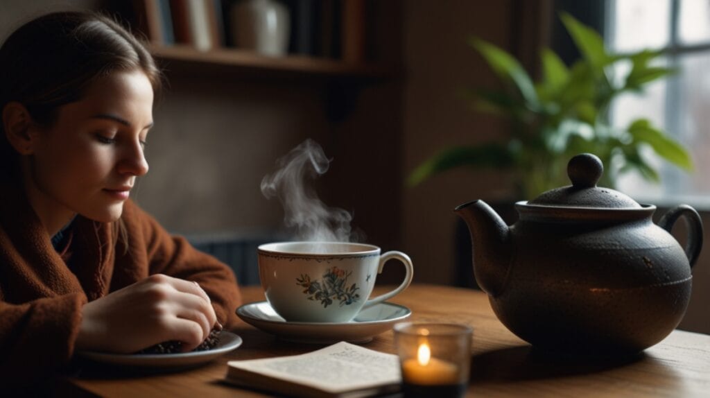 A cozy indoor setting with a person enjo 0