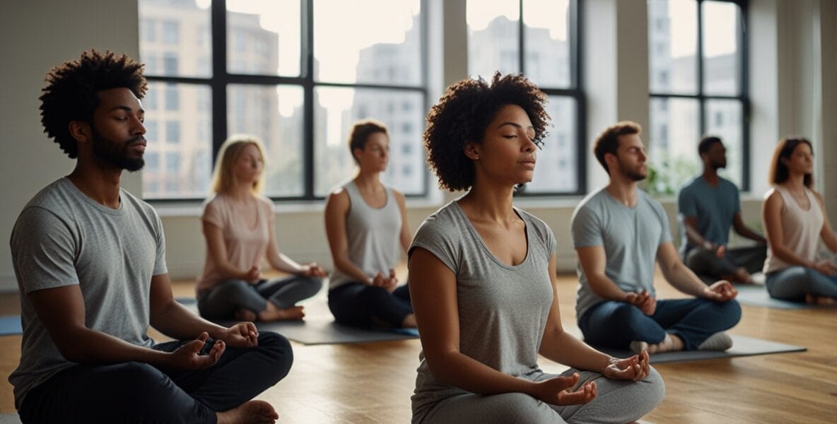 Anı Yaşamak: Bilinçli Farkındalık ile Geçmiş ve Gelecek Kaygılarından Kurtulmak 1 A diverse group of people practicing min 0