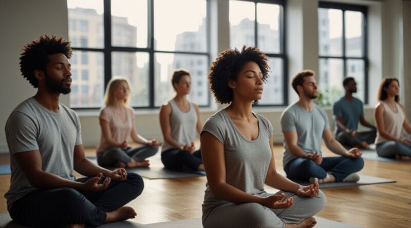 A diverse group of people practicing min 0