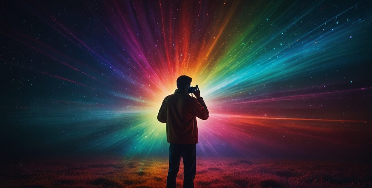 A futuristic camera capturing a vibrant 0