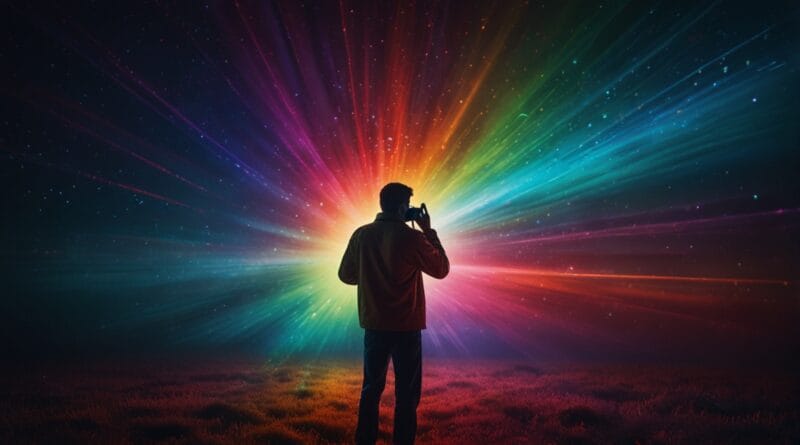 A futuristic camera capturing a vibrant 0