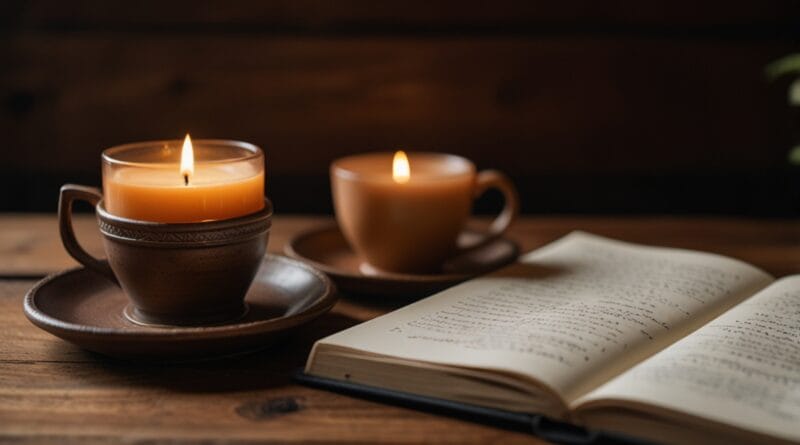 A gratitude journal open on a wooden des 1
