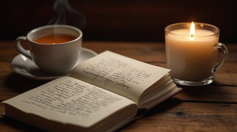 A gratitude journal open on a wooden des 2