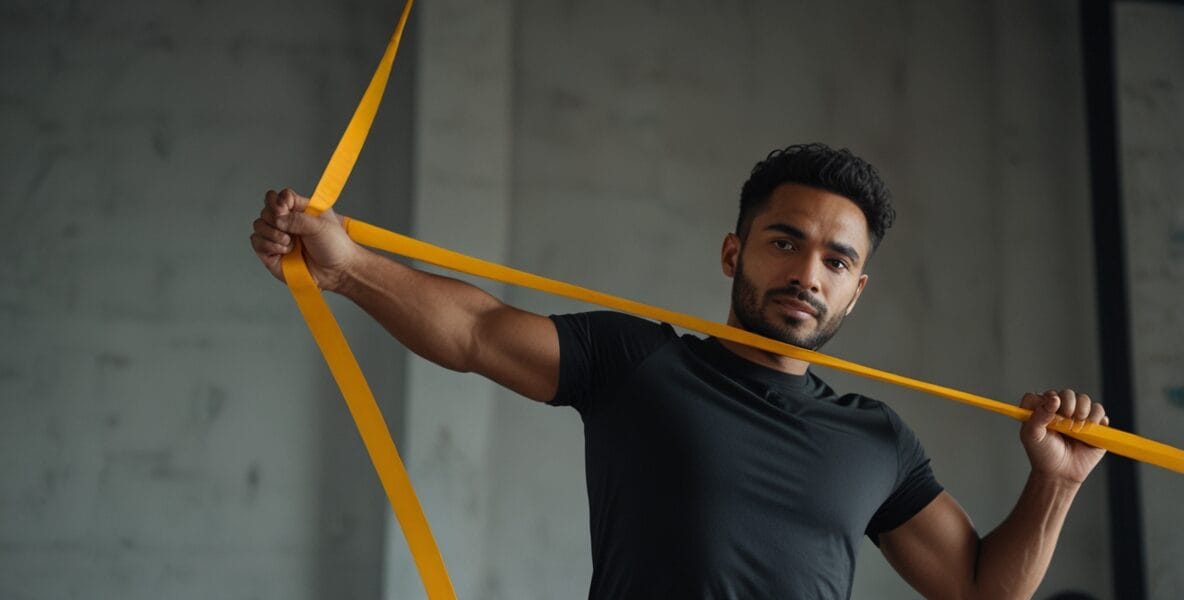 Direnç Lastiği ile Kol ve Omuz Egzersizleri: Evde Güçlü ve Şekilli Kollar 1 A man with a resistance band 1