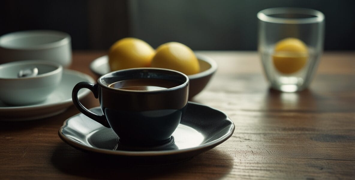 A peaceful morning scene with a glass of 1