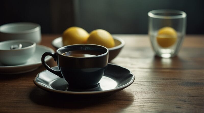 A peaceful morning scene with a glass of 1