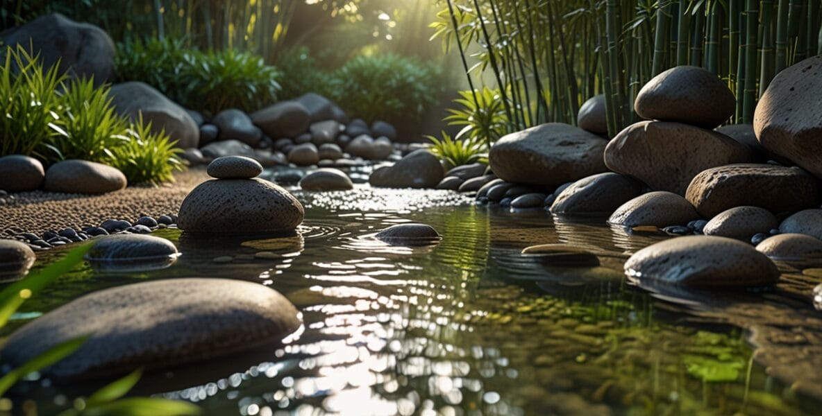 Bilinçli Beslenme: Yeme Alışkanlıklarınızı Farkındalıkla Dönüştürün 1 A serene Zen garden with smooth stones a 0