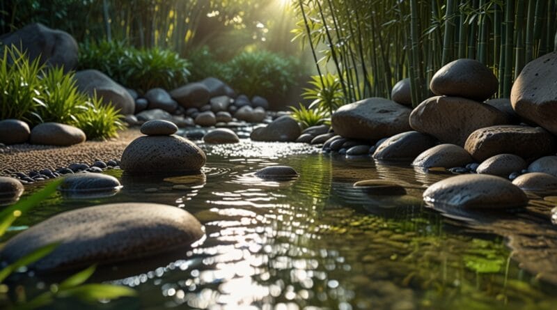 A serene Zen garden with smooth stones a 0