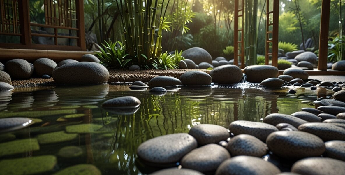 A serene Zen garden with smooth stones a 2