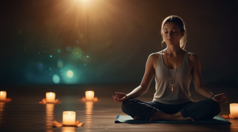 A serene meditation space with a person 0