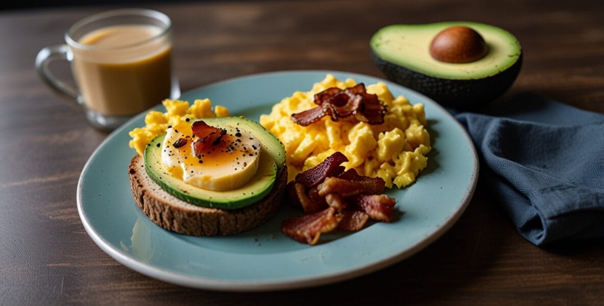 A vibrant ketogenic breakfast plate with 1