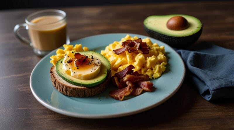 A vibrant ketogenic breakfast plate with 1