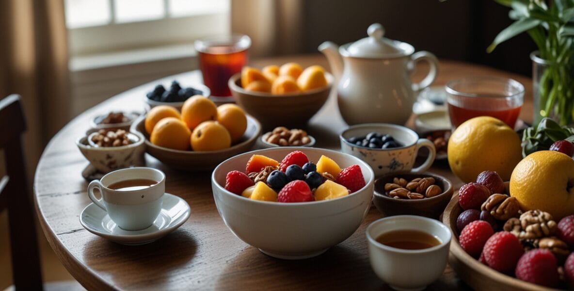 Bütünsel Beslenme: Zihin ve Beden Sağlığı İçin Doğru Besinleri Seçmek 1 A warm inviting breakfast table filled w 3