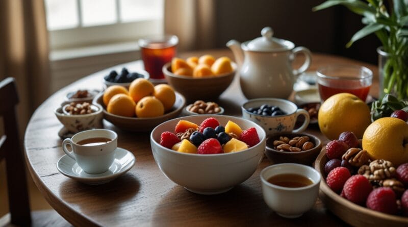 A warm inviting breakfast table filled w 3