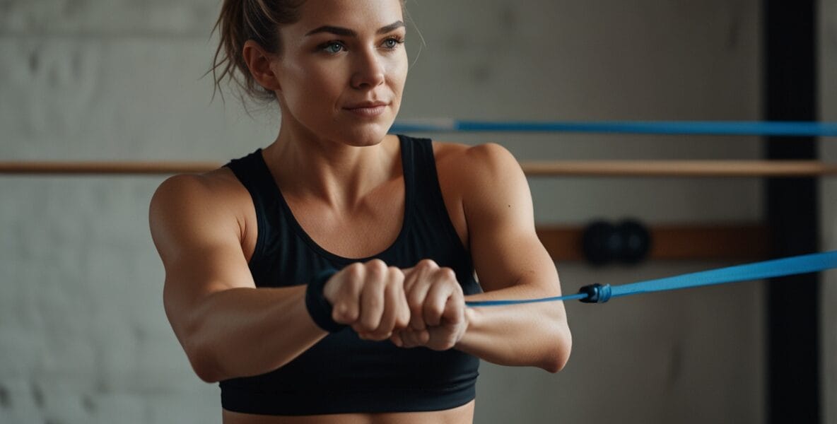Ekipmansız Güç Egzersizleri: Evde Kaslarınızı Güçlendirin 1 A woman with a resistance band 0