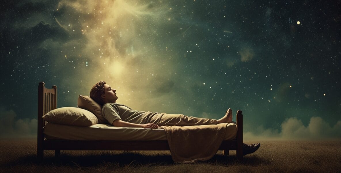 Yoga Nidra: Derin Gevşeme ve Bilinçaltı Dönüşümü İçin Rehberli Meditasyon 1 Leonardo Lightning XL A mystical scene with a person dreaming 0