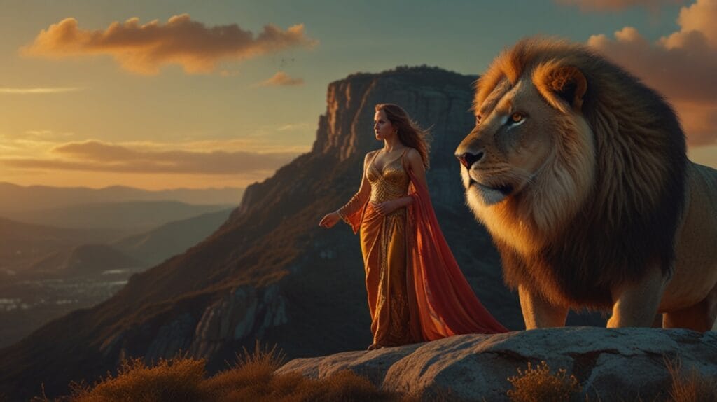 A powerful and serene woman standing con 3