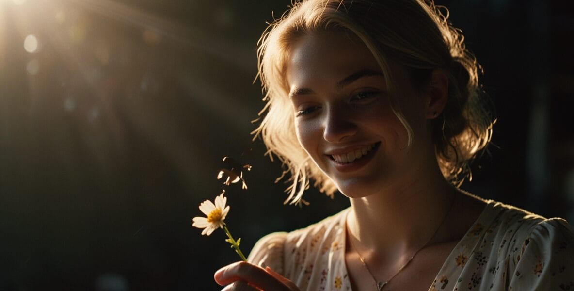 A departed loved one smiling in a beam o 0