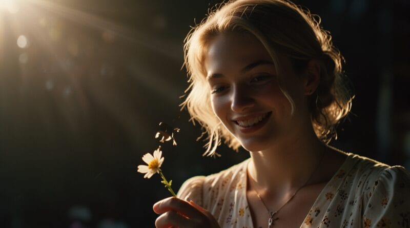 A departed loved one smiling in a beam o 0