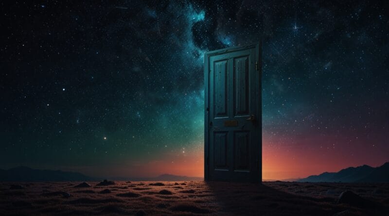 A door floating in a starry void slightl 2