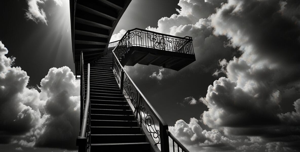 A looped staircase in the sky where a dr 0