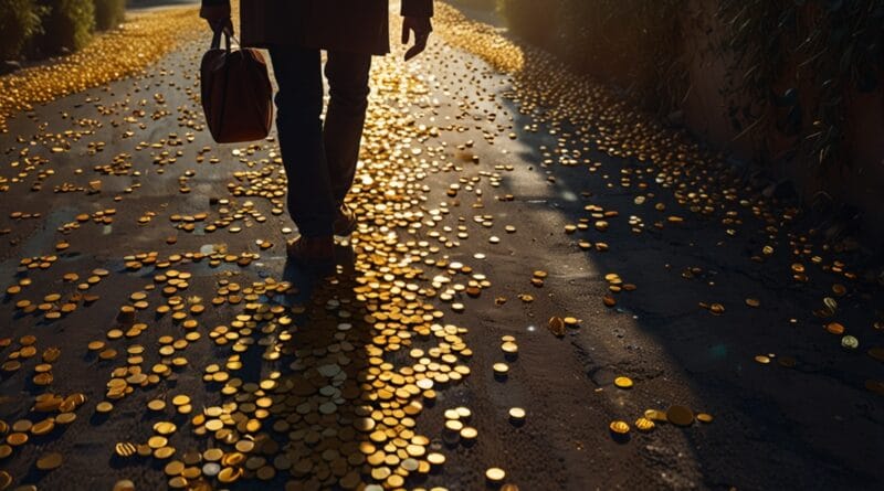 A person walking on a path of floating c 2