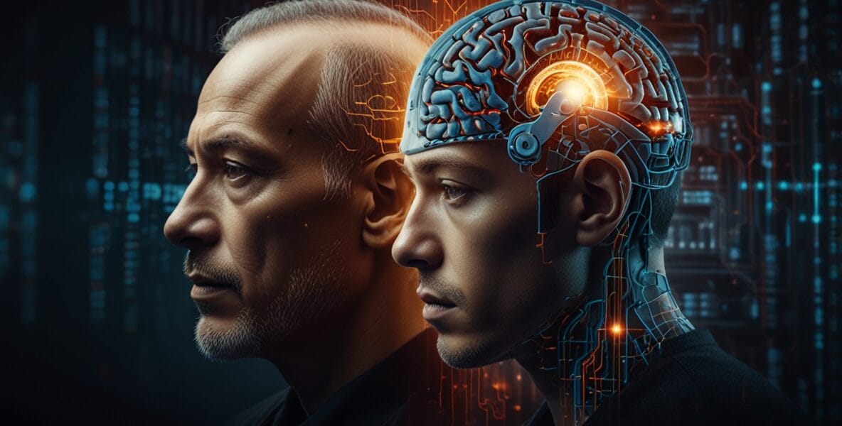 Telepati ve Yapay Zeka: Geleceğin İletişim Teknolojileri 1 A split human portrait showing the left 1