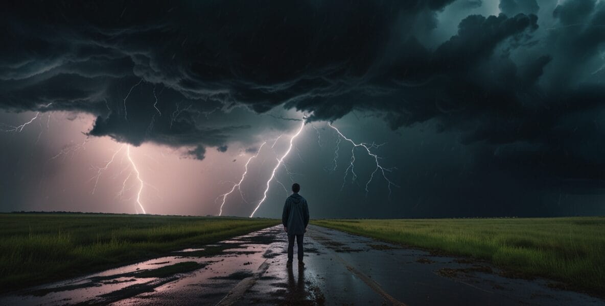 person standing calmly in the middle of 0