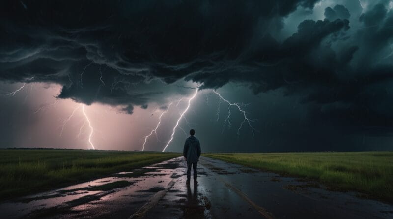 person standing calmly in the middle of 0